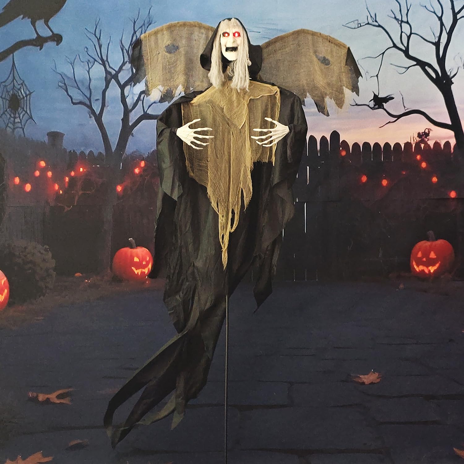 LANGXUN 8.5ft Halloween Sound - Controlled Scary Witch's Decoration with Wings, Featuring Sound and Light Decor for Indoor Outdoor Home Garden, Porch, Yard
