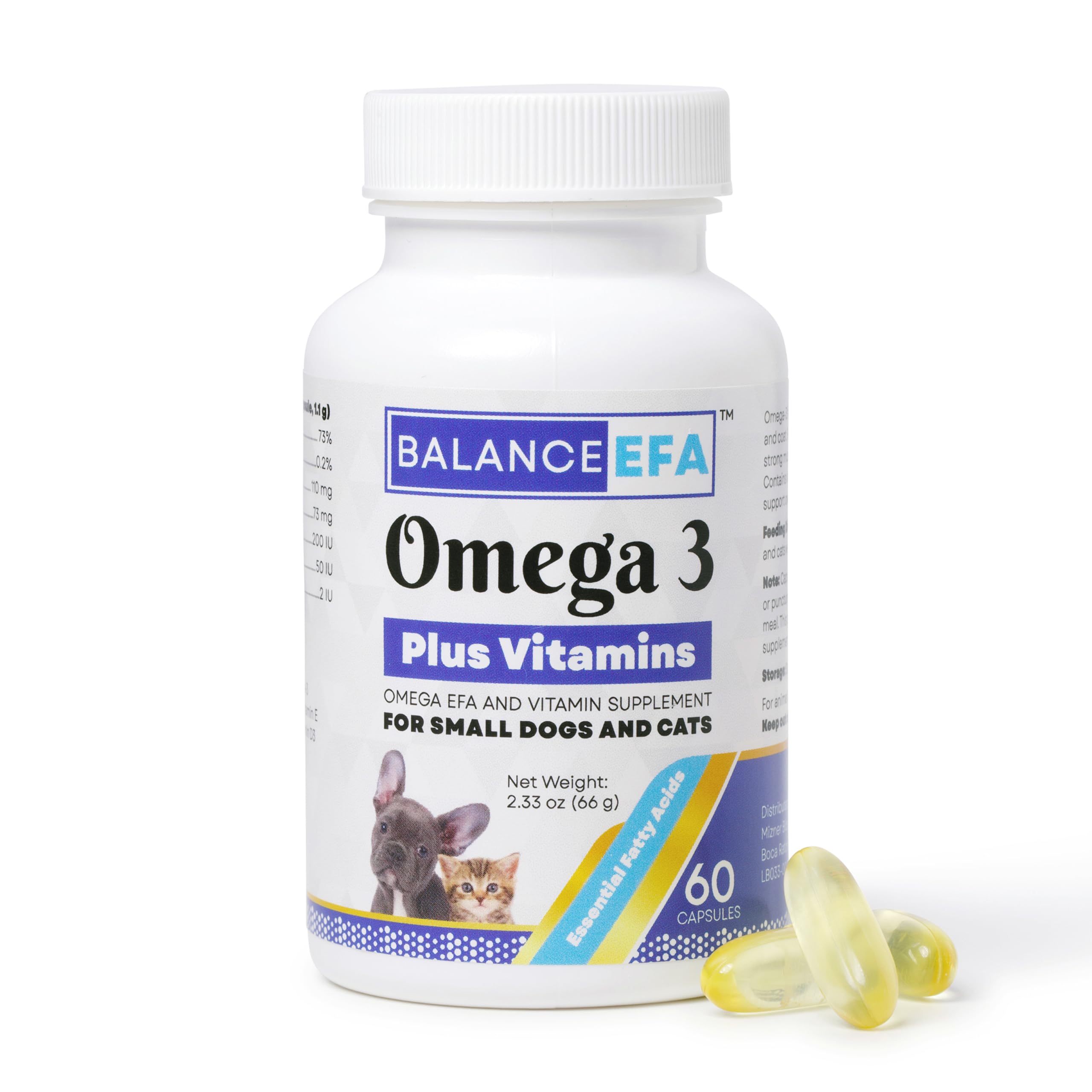 Mizner Bioscience BalanceEFA Suplemento de ômega-3 para cães e gatos, óleo de peixe, 60 cápsulas