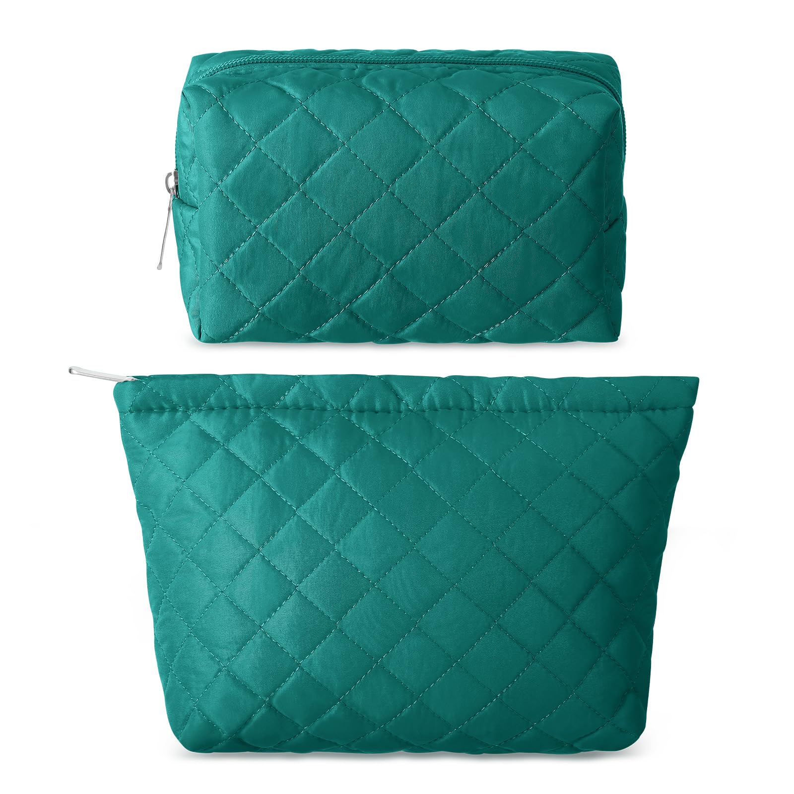 Huhumy 2 Pcs Pencil Case Quilted Makeup Bag Aesthetic Cosmetic Pouch for Women Puffer Travel Toiletry Bag Set Cotton Small Purse Pouch Makeup
