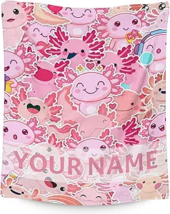 Girl Blanket - 60x80 Inches Personalized Cute Axolotl Throw - Pink Soft Fuzzy Blankets for Bed, Couch & Living Room