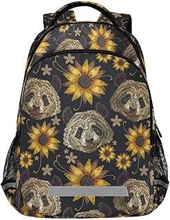 JHKKU Panda Head Sunflowers School Backpack for Boys Girls Portable Wide Shoulder Strap Elementary School Bag Lightweight Travel Bag with Reflective Strip