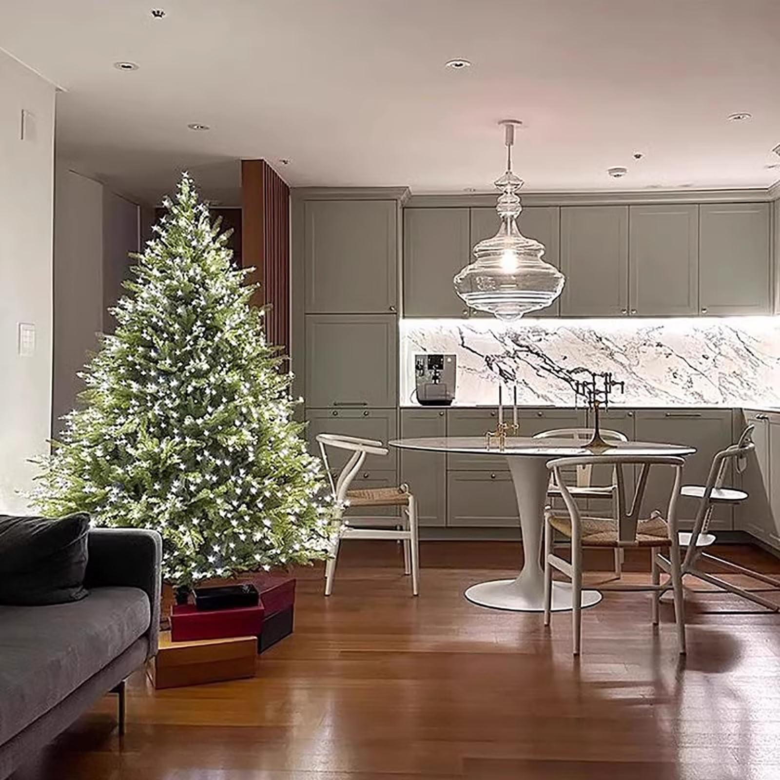 Arboles de Navidad Artificial con Control Remoto, Árbol de Navidad con Bisagras de Primera Calidad con Luz, Árbol de Decoración Navideña para la Oficina en Casa(150cm/5ft)