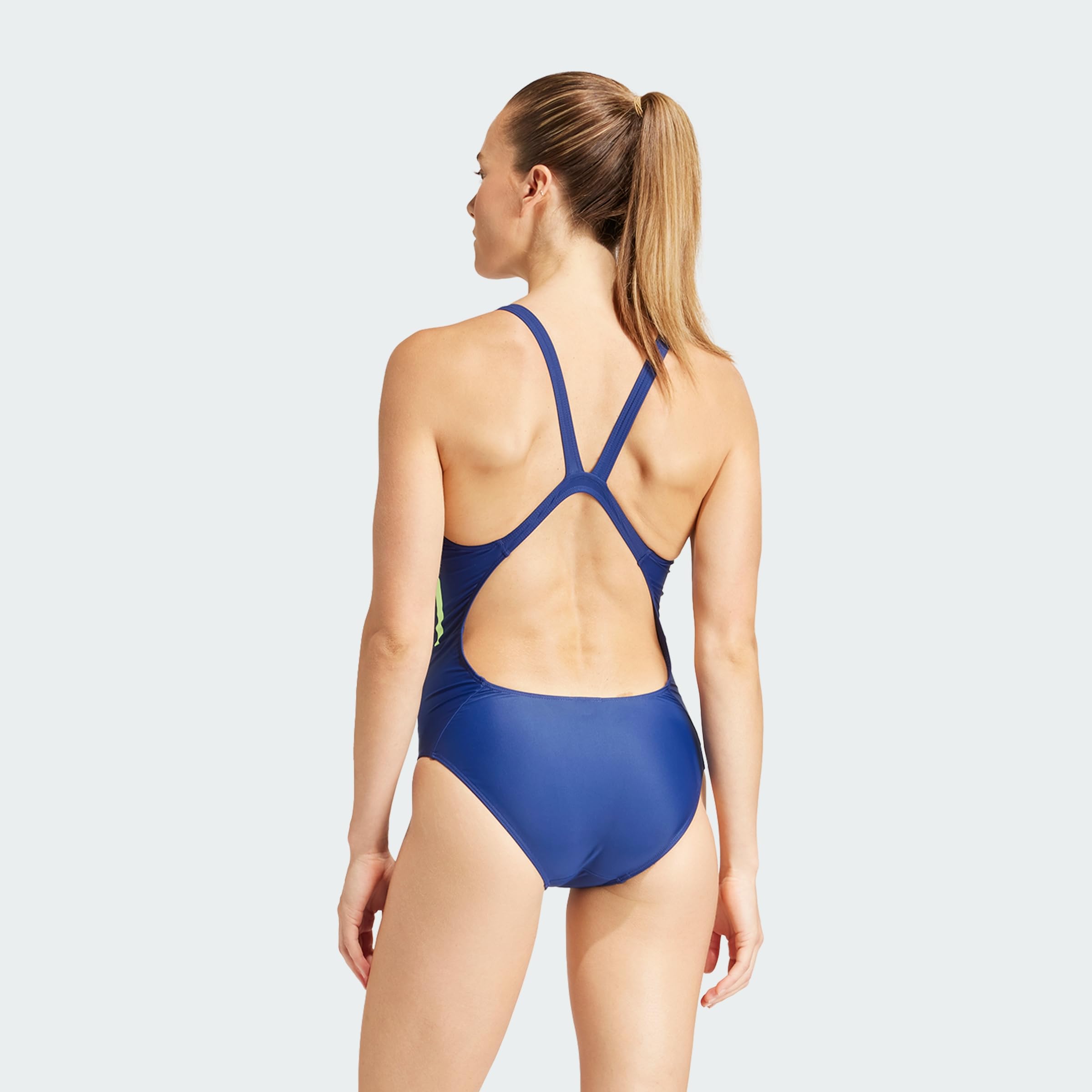 Adidas Femme Mid 3-Stripes Swimsuit, Dark Blue/Green Spark, 40