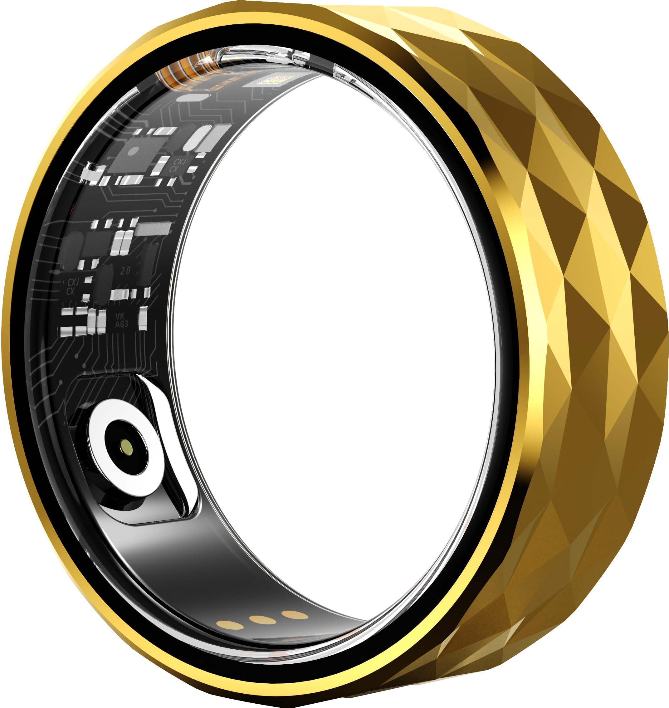 CNBRO Smart Rings for Men Women Fitness Ring Heart Rate Monitor Sleep Tracker Health Ring Pedometer Calories Step Counter IP68 Waterproof Fitness Tracker for Android iOS Phones, US-10, Gold