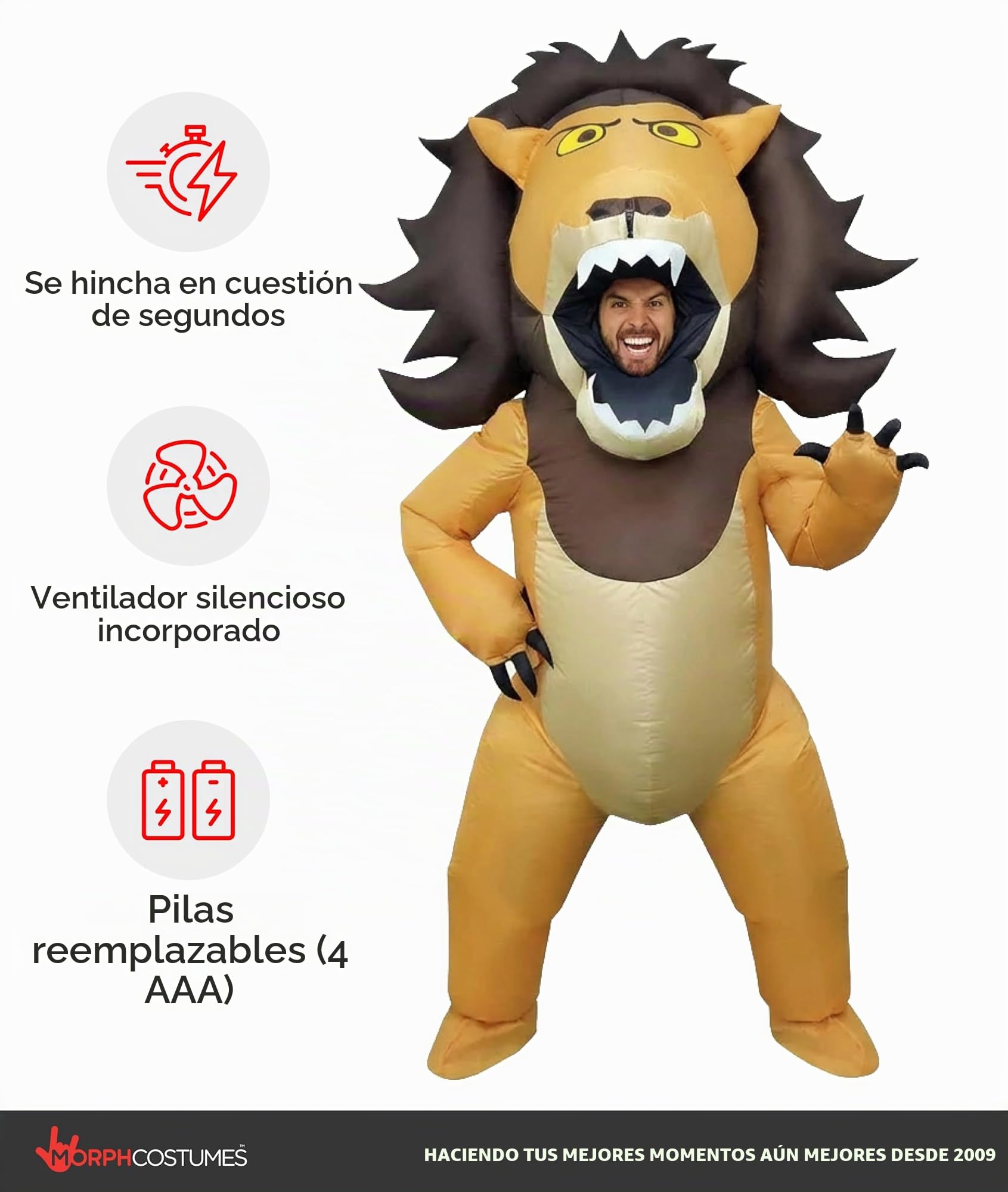 Morph Disfraz León Adulto Hinchable, Traje León Hombre para Carnaval y Halloween, Talla única