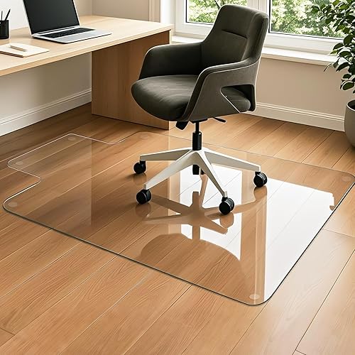 Miniatura 7 de VSARHouse - Tapete para silla de oficina de vidrio templado irregular con labio, tapete de vidrio de 53 x 45 pulgadas para alfombras o suelos duros,