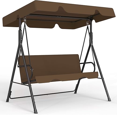 Miniatura 12 de Silla de columpio para patio al aire libre con toldo ajustable, columpio para patio al aire libre con soporte resistente para 3 personas adultas,