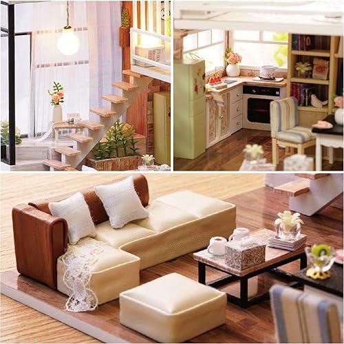 Miniatura 5 de Flever Kit de casa de muñecas en miniatura, habitación creativa con escena de apartamento tipo loft para regalo romántico de obras de arte (vida