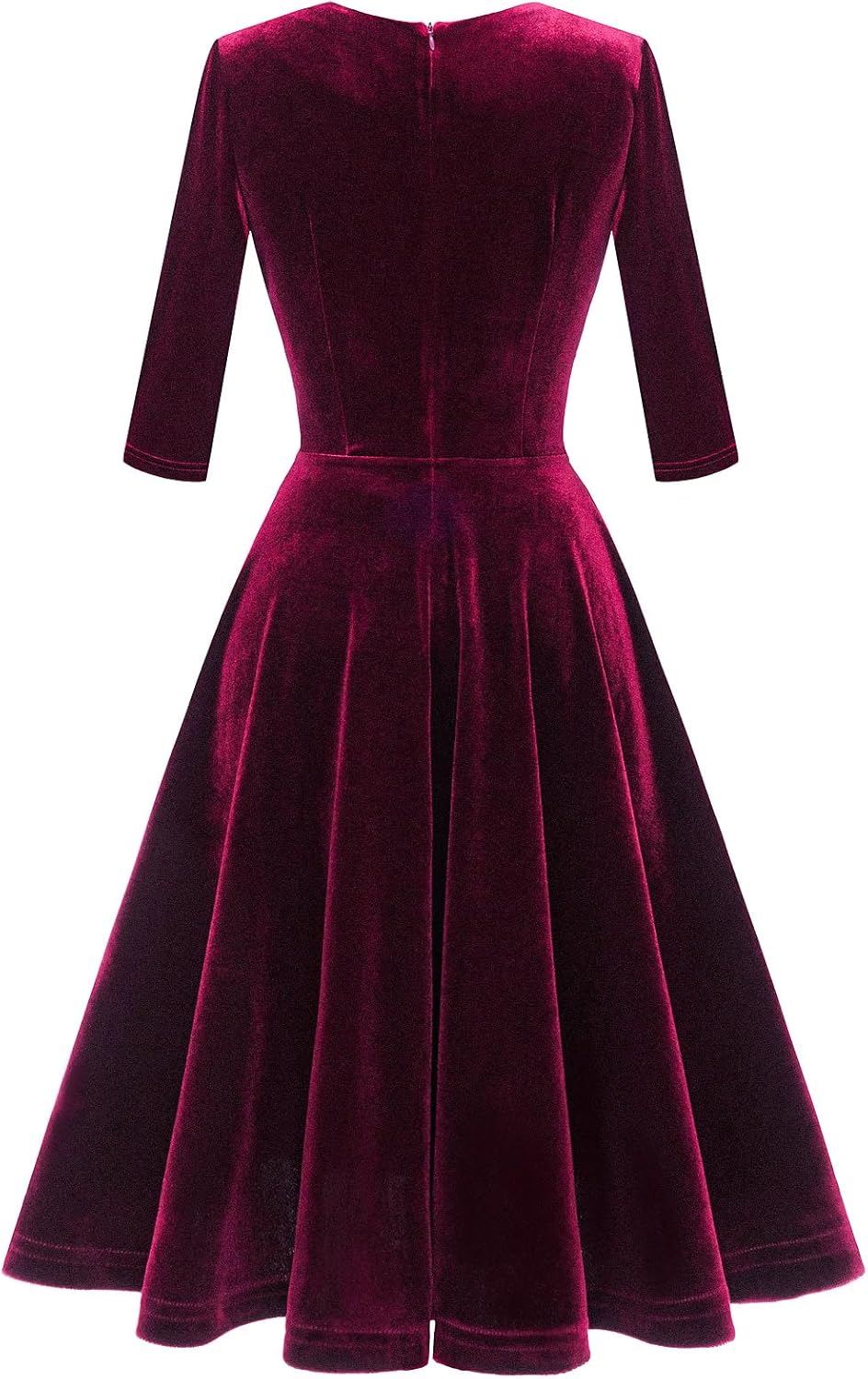 Bbonlinedress Womens Velvet Long Sleeve Formal Wedding Guest Vintage Cocktail Holiday Party Midi Dress - Image 2