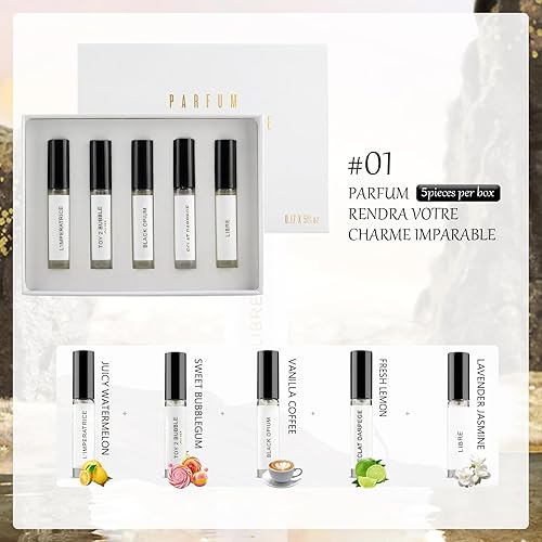 Miniatura 2 de Eau de Parfum - 5 fragancias de larga duración de 0.2 fl oz, juego de regalo de perfume blanco de lujo, 5 aromas únicos y duraderos para cada estado