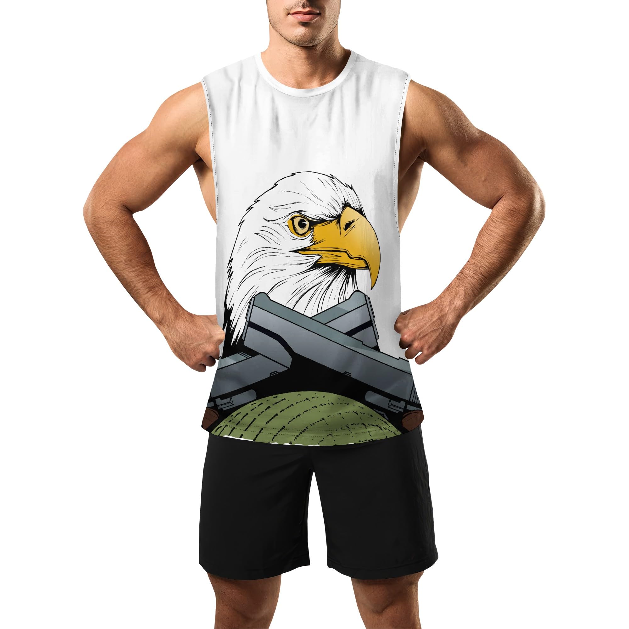 Zhyaj Summer Tanks Top for Men Flag Graphic Print Sleeveless Shirts Casual Working Out Vest T-Shirts Loose-Fit Men's Tank