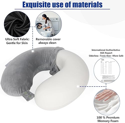 Miniatura 4 de SAIREIDER Almohada de avión, almohada de cuello 100 % espuma viscoelástica para aviones, descanso de vuelos, mejor almohada de apoyo ajustable para