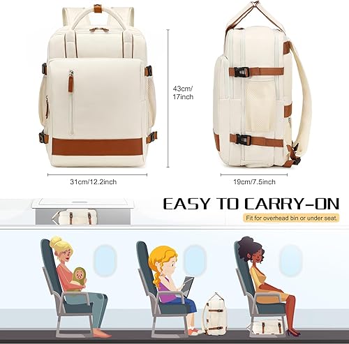 Miniatura 2 de Mochila de viaje grande para mujer, 40L, mochila de equipaje personal, mochila casual, Beige, Mochilas de viaje