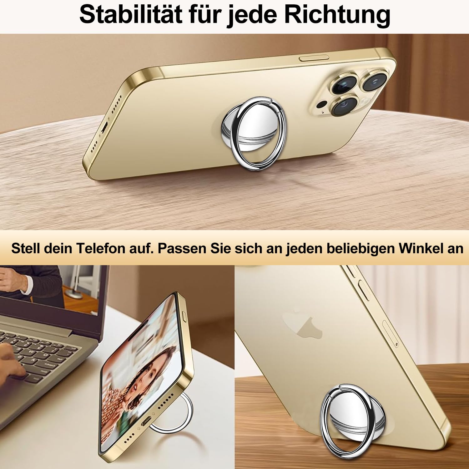 Confezione Da 2 Supporti Ad Anello Per Cellulare Oro Rosa - Ultra Sottile Con Rotazione 360° E Adesivo 3M - Wansurs - 6