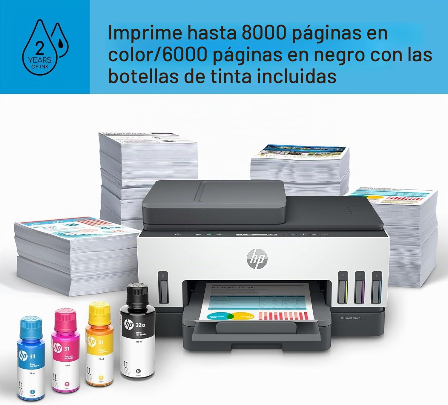 Smart Tank Impresora multifunción 7305, Impresión, escaneado, copia, AAD y Wi-Fi, AAD de 35 hojas Escanear a PDF Impresión a d