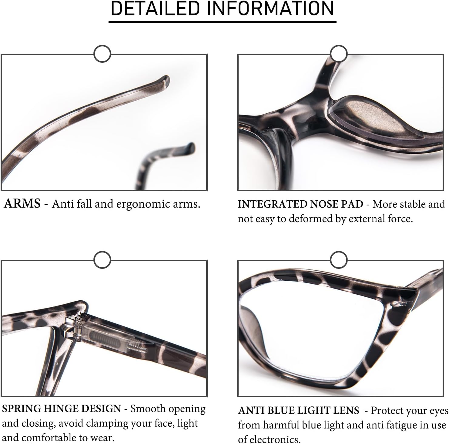 DXYXYO Cat Eye Reading Glasses for Women 3 Pack Anti Blue Light Computer Readers Stylish Retro with Spring Hinge - Image 4