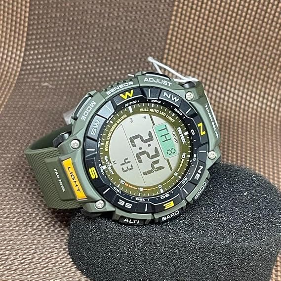 Casio PRG340 Series | Pro Trek | 100 Meter Water Resistance | Compass | Alt/Baro-Thermo | Tough Solar Power | 1-100 SEC Stopwatch | Countdown Timer | World Time, Green, PRG-340-3CR