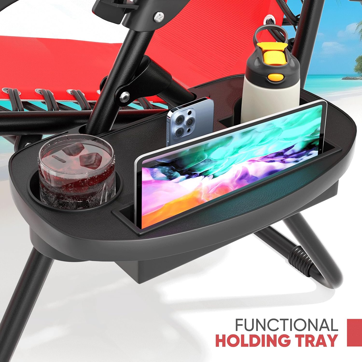 Magshion Zero Gravity Lounge Chairs Set of 2, Adjustable Folding Recliner with Side Tray Cup Holder, Removable Headrest Pillow, Portable Outdoor Lounger for Camping Beach Patio Backyard, Red White