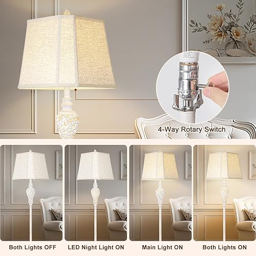Miniatura 4 de Lámpara de pie para sala de estar, lámpara de pie vintage con luz nocturna, lámpara de 65 pulgadas de alto con pantalla de lino blanco, lámpara de