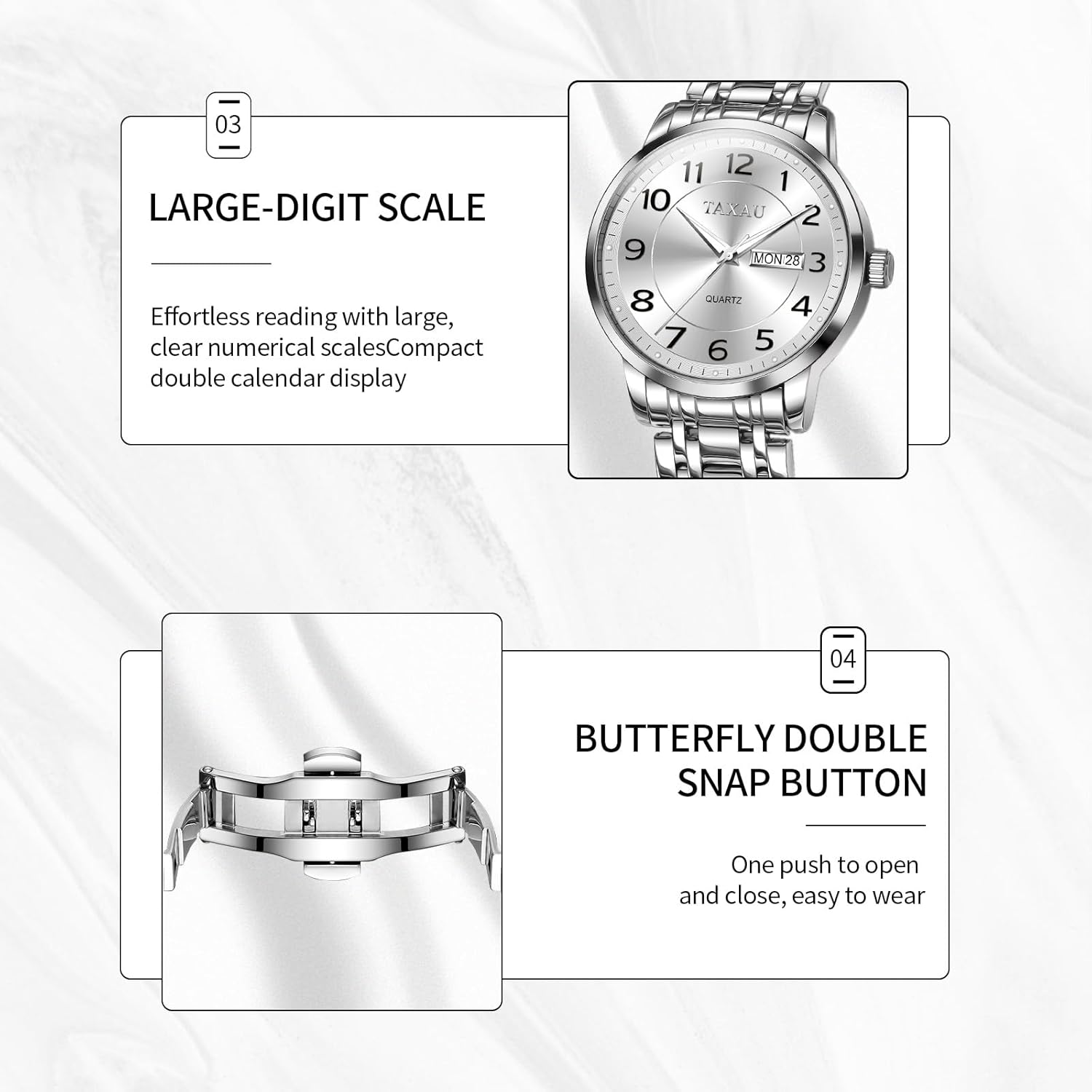 Stainless Steel Mens Watches with Day Date Quartz Analog Large Face Classic Watch Arabic Numerals Dress Luminous Rlojes para Hombres - Image 5