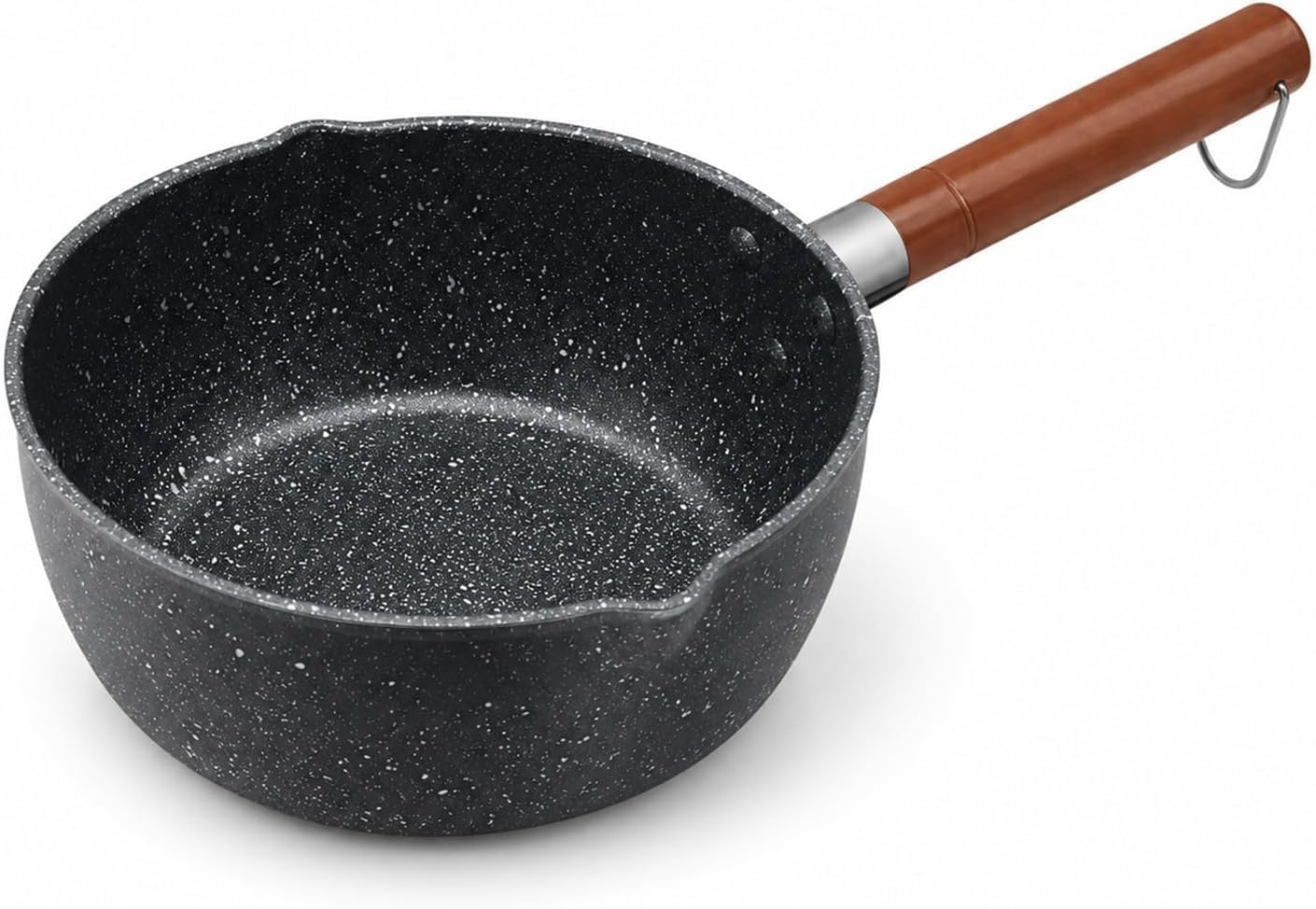 16CM Non Stick Milk Pan with Wooden Handle, Small Iron Saucepan with Even Heat Distribution, Non Stick Milk Saucepan for Heating Milk, Butter, Sauce and Daily Home Cooking