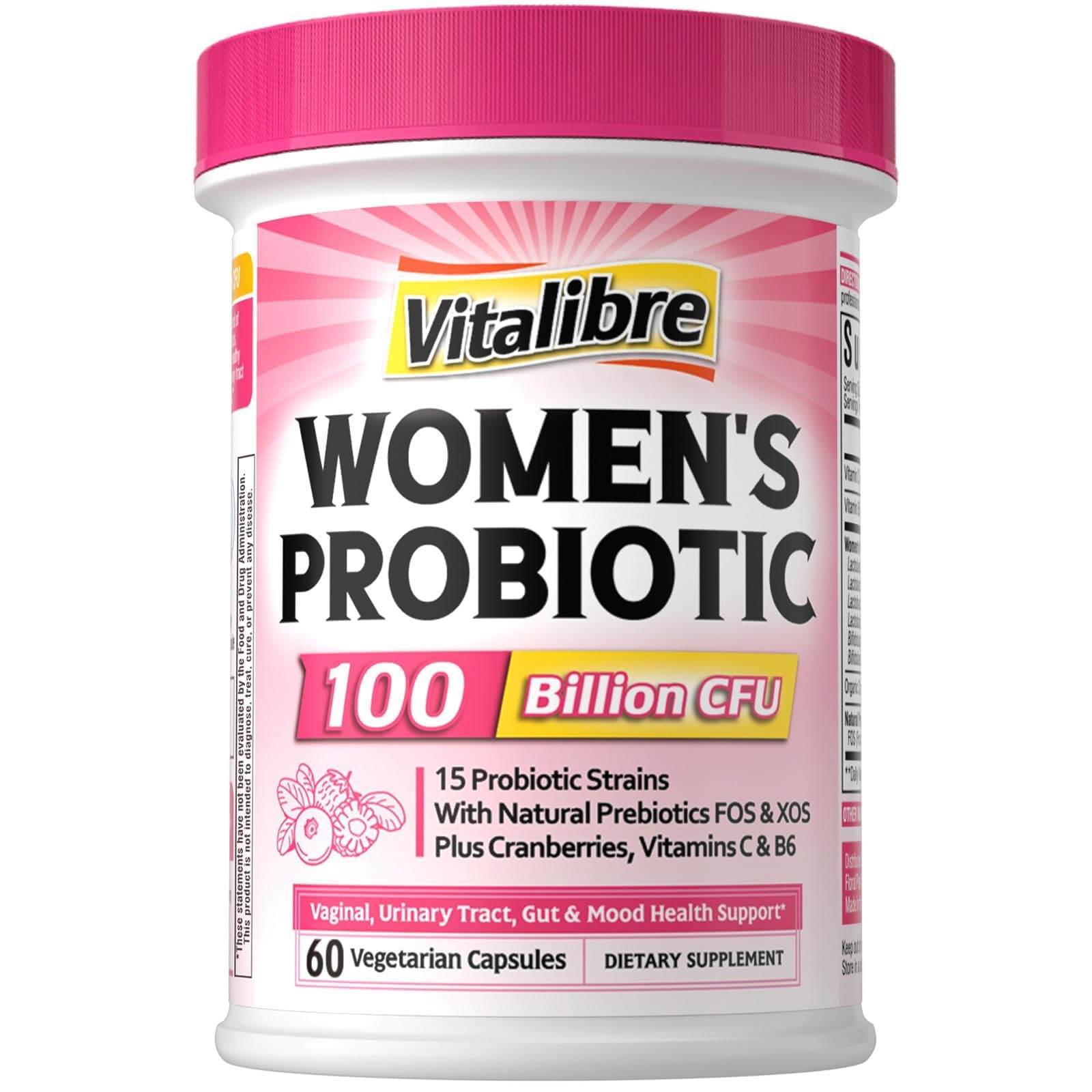 Vitalibre Probiotics for Women 100 Billion CFU 15 Strains, Daily Probiotic 60 Count (Pack of 1)