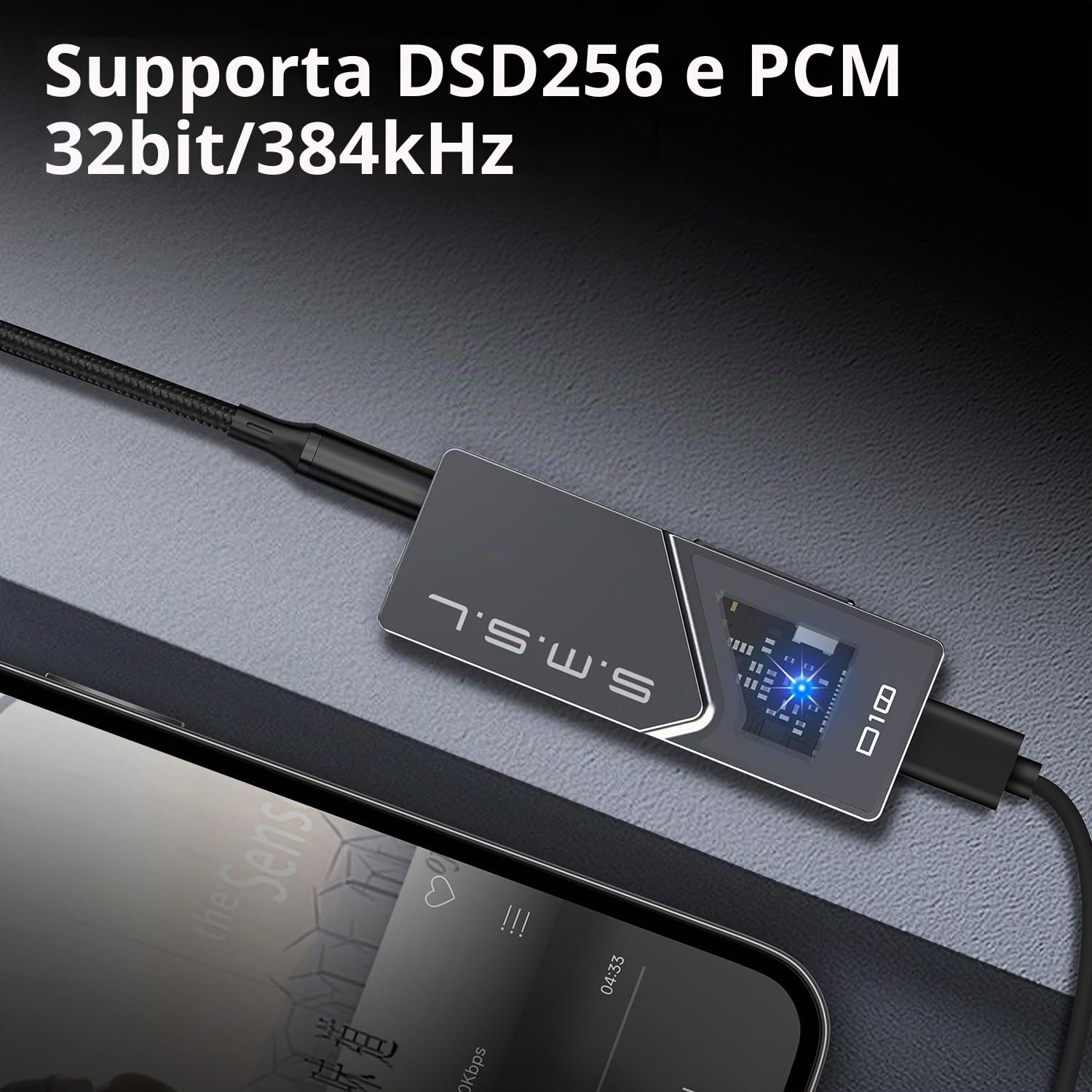 S.M.S.L D10 Amplificatore per cuffie USB Potrable Dac con uscite audio da 3,5mm e 4,4mm bilanciate Doppio mini amplificatore audio Supporto 500mw 16Ω DSD256 Hi-Res Earphone Amp (Grigio)