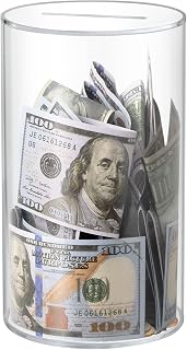 Hicocool Clear Acrylic Piggy Bank for Adults - Must Break to Open Money Saver, Large 10"H x 6"D, Unopenable Jar for Kids Birthday Gift
