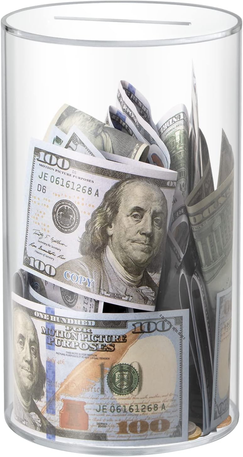 Hicocool Clear Piggy Bank, Acrylic Piggy Bank for Adults Must Break to Open, Unopenable Money Saving Box for Boys Girls Birthday Gift (10" H x 6" D)