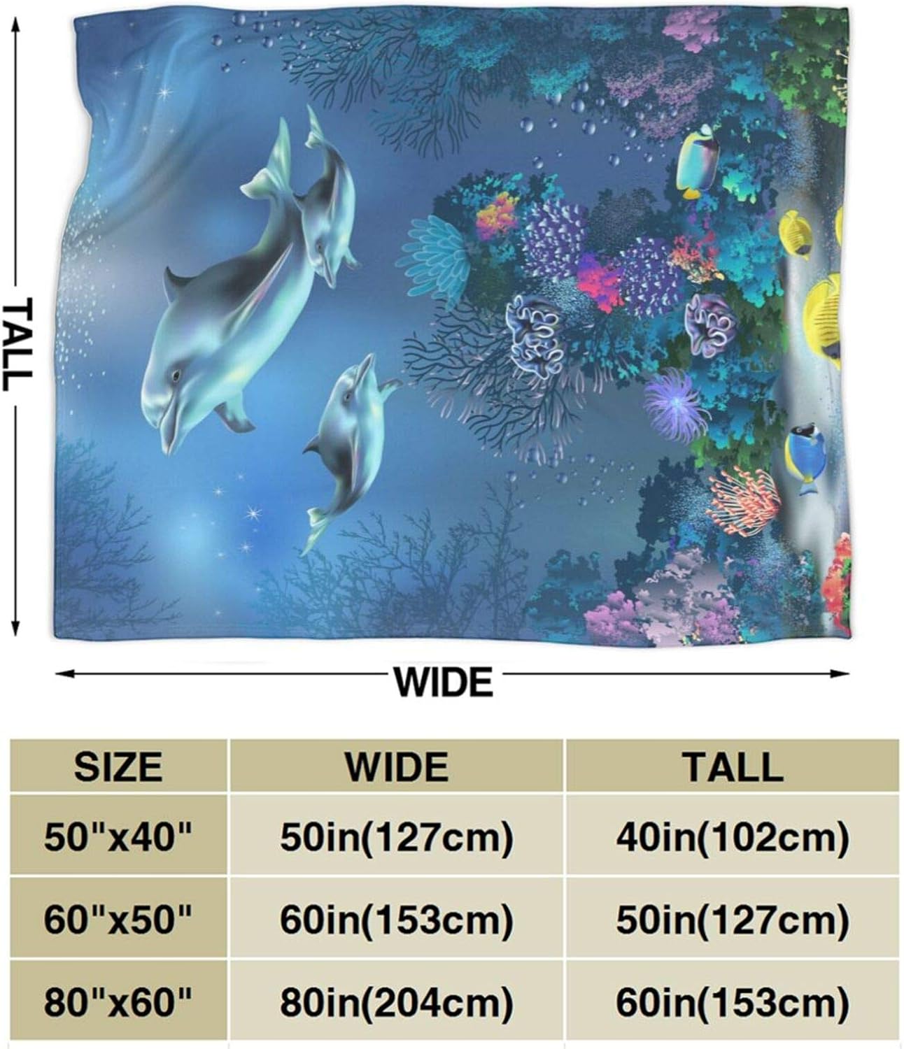 Ocean Sea Fish Soft Throw Blanket All Season Microplush Warm Blankets Lightweight Tufted Fuzzy Flannel Fleece Throws Blanket for Bed Sofa Couch 80"x60"