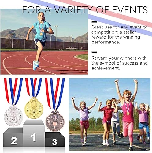 Miniatura 6 de Swpeet Medallas ganadoras de metal para niños, medallas de oro de plata y bronce con patrón de trofeo 1 2 y 3er premios para deportes,
