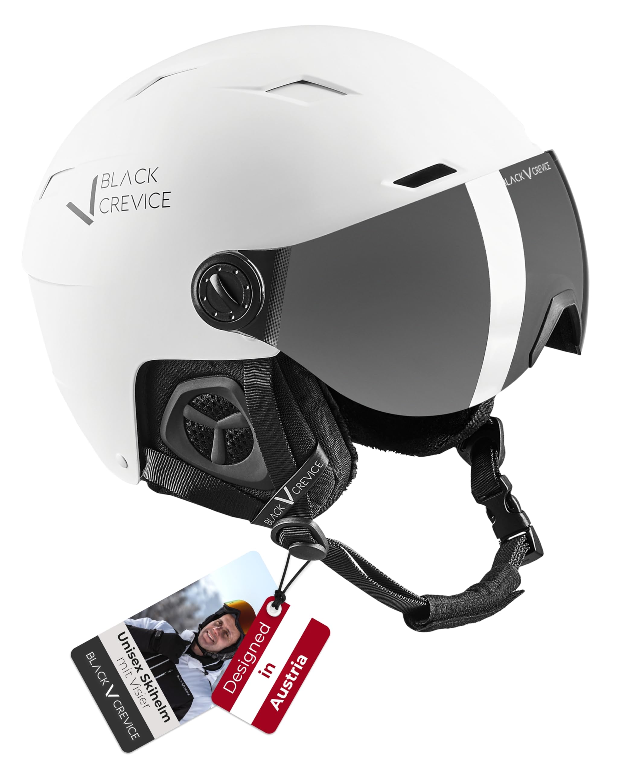 BLACK CREVICE Skihelm Kirchberg mit Visier und Lüftungsöffnungen - Atmungsaktiver Helm für Herren & Damen