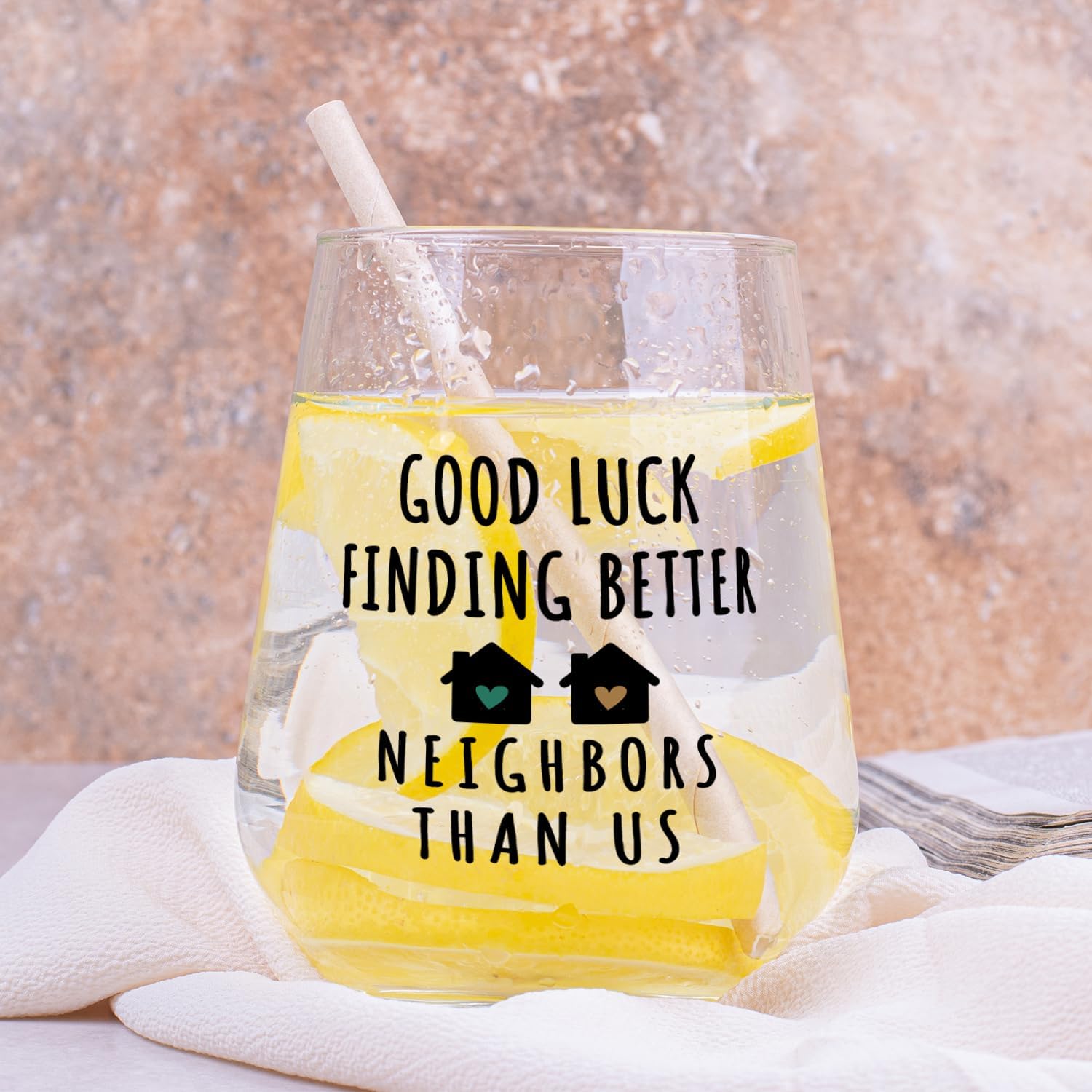 Fatbaby Funny Farewell Gifts for Neighbor, Good Luck Finding Better Neighbors Than Us Stemless Wine Glass,Best Neighbors Moving Away Gifts Wine Glass 15oz - Image 6