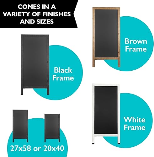 Miniatura 7 de Ilyapa Letrero de pizarra de tiza con marco en A, 58 x 27 pulgadas, letrero sándwich plegable de pie, resistente e independiente, negro magnético