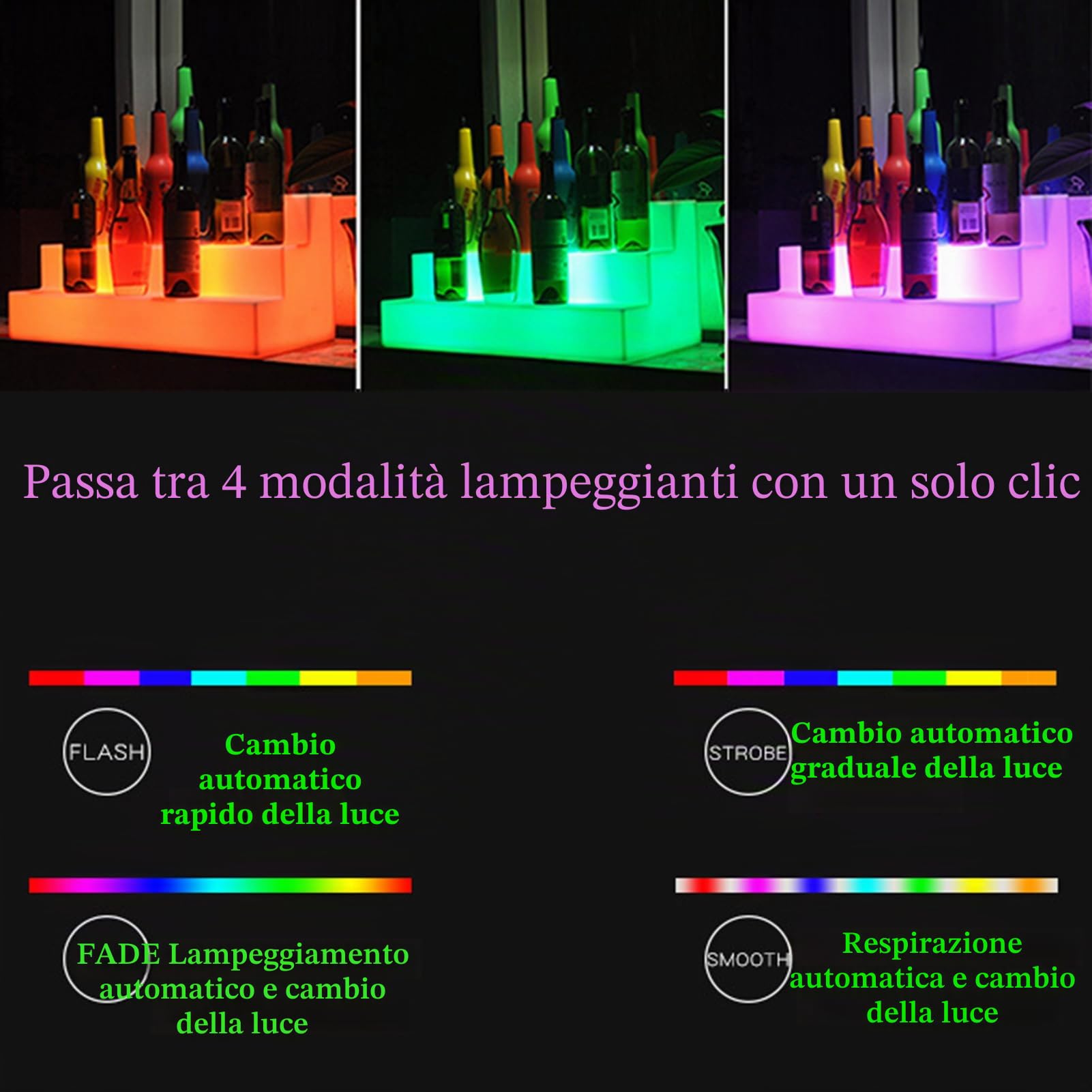 Scaffale per Bottiglie da Liquore LED | Supporto per Bottiglie da Bar Illuminato a 3 Livelli | Espositore Illuminato per Bar Domestico/Commerciale | Ripiani in Acrilico con Luci