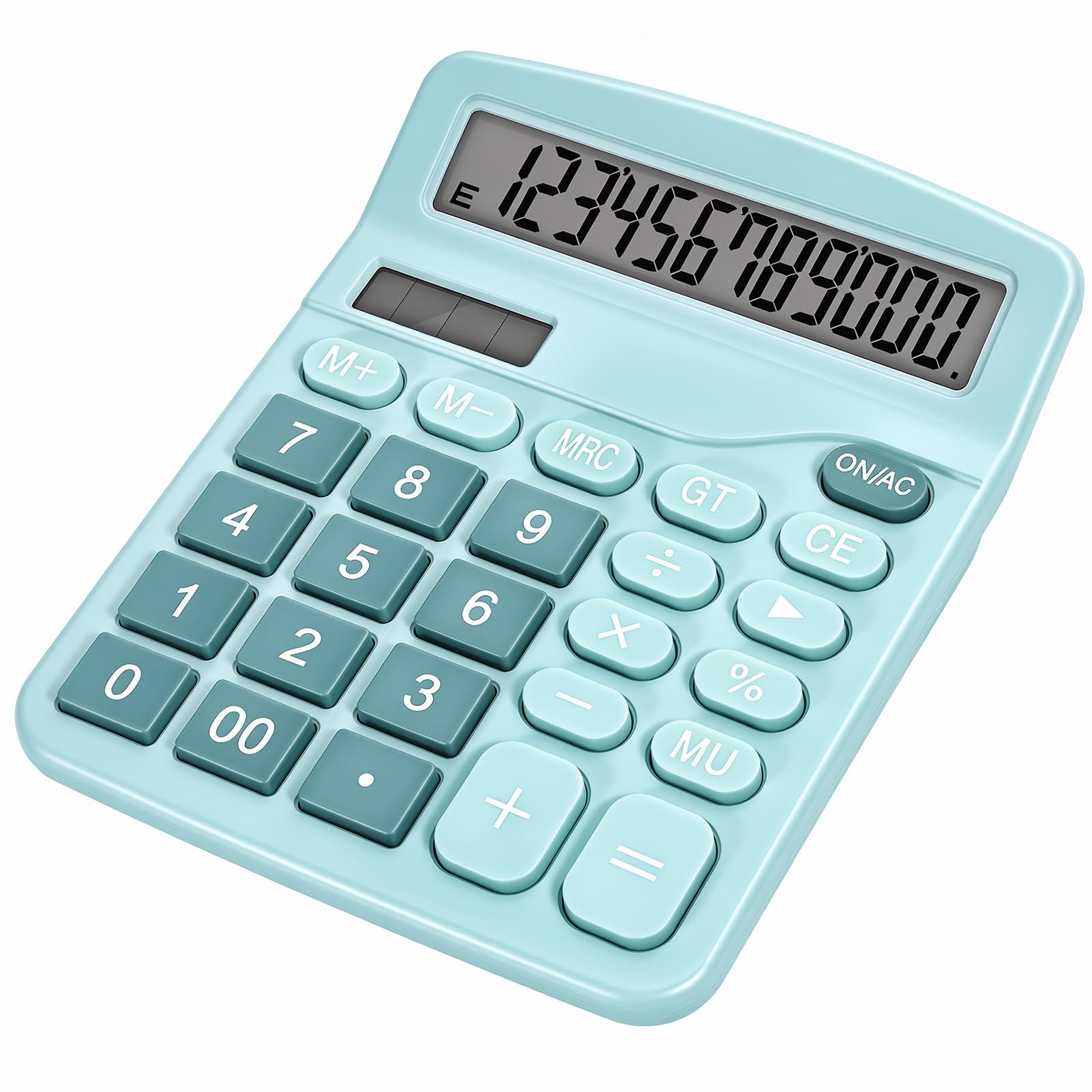 Bonita calculadora de escritorio azul con botones grandes, fuente de alimentación dual | Solar y batería, pantalla grande, perfecta para oficina, profesores y estudiantes (azul claro)