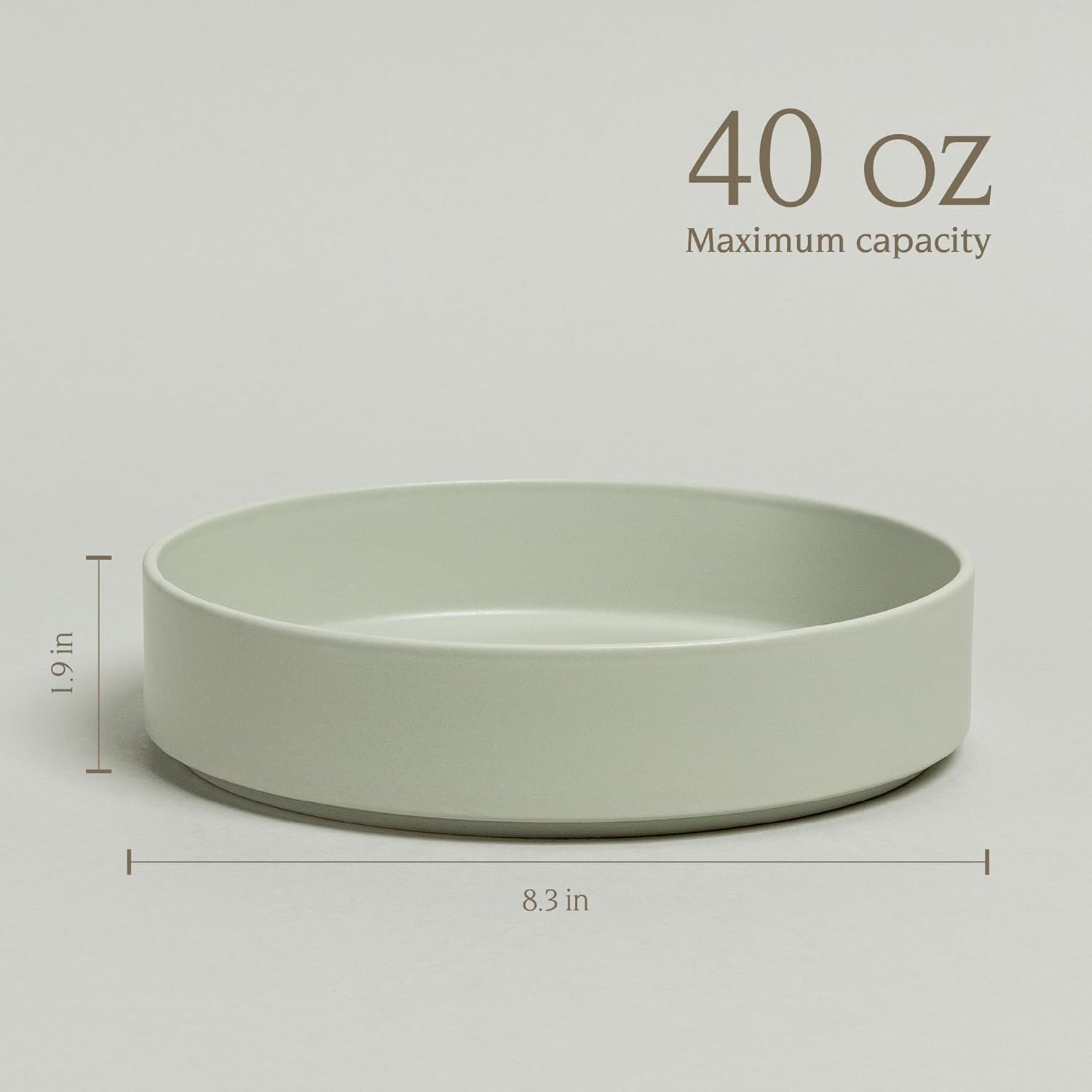 over&back Stackable Dinner Bowl Set - Stoneware Dishes - Comes with 4 Dinner Bowls - All-Occasion Place Settings Perfect for Pasta, Salads, Snacks - 8.3" x 8.3" x 1.9" - 40oz - Semi-Matte Sage