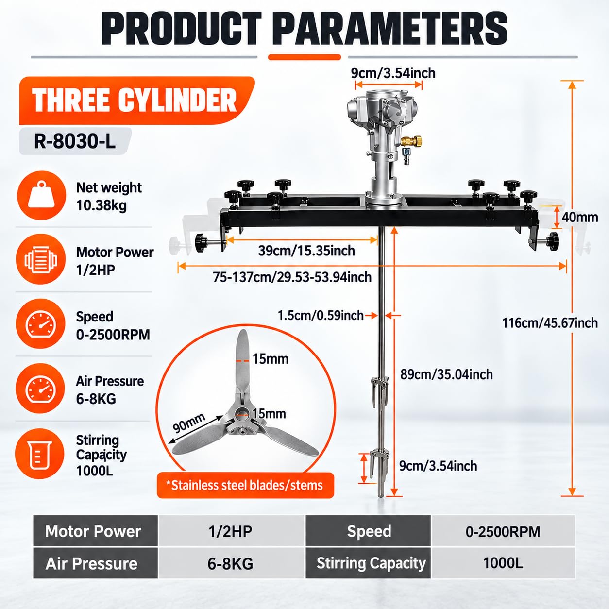Agitador de Aire IBC con Palas Plegables Inox hasta 1000 L 3Cylinders