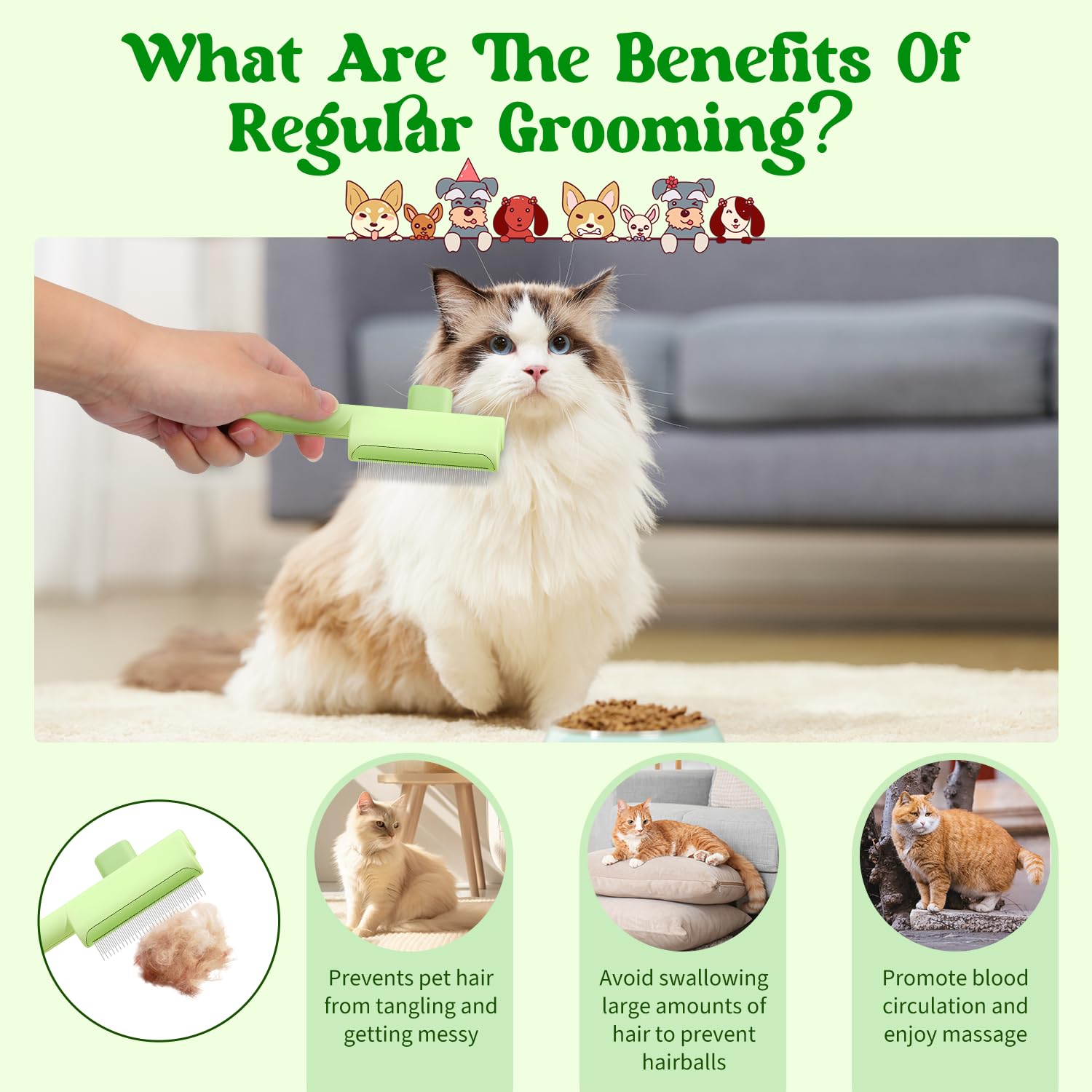 Peigne d'épilation des poils d'animaux de compagnie, brosse de toilettage pour chat avec bouton de déverrouillage, pour massage et nettoyage des poils d'animaux de compagnie, brosse pour chat à poils