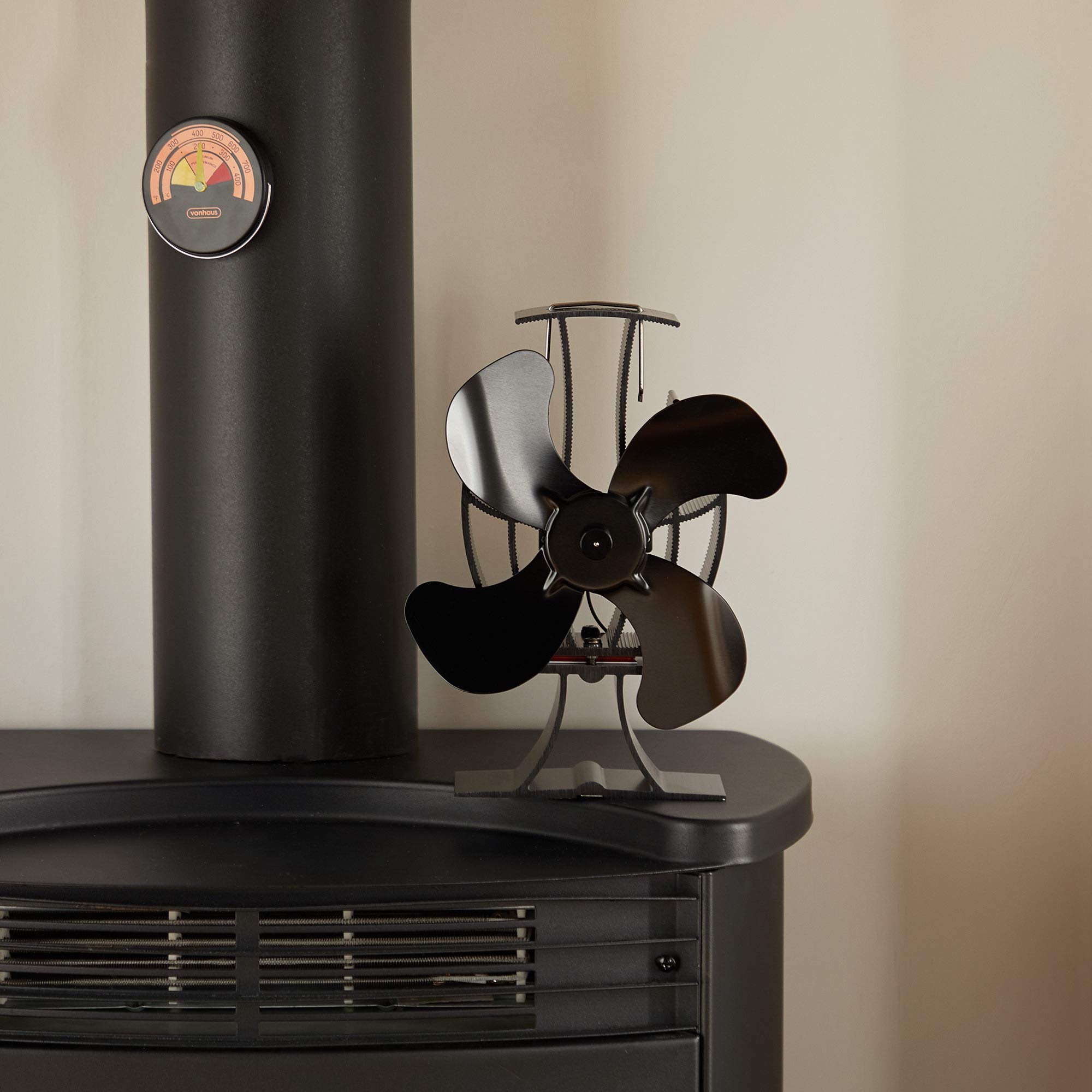 VonHaus Stove Fan – Log Burner Fan with 4 Blades, Heat Powered Fan for  Wood/Log Burners, Fireplaces, Stove Heaters – Silent Operation, Eco  Friendly, Self Powered, Thermometer Included, 2 Year Warranty :