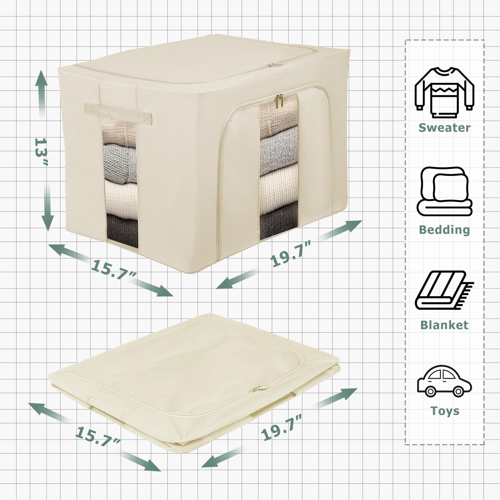 Womanht 2 Pack Closet Organizers and Storage, Foldable Oxford Steel Frame Storage Box with Clear Window & Carry Handles - Image 4