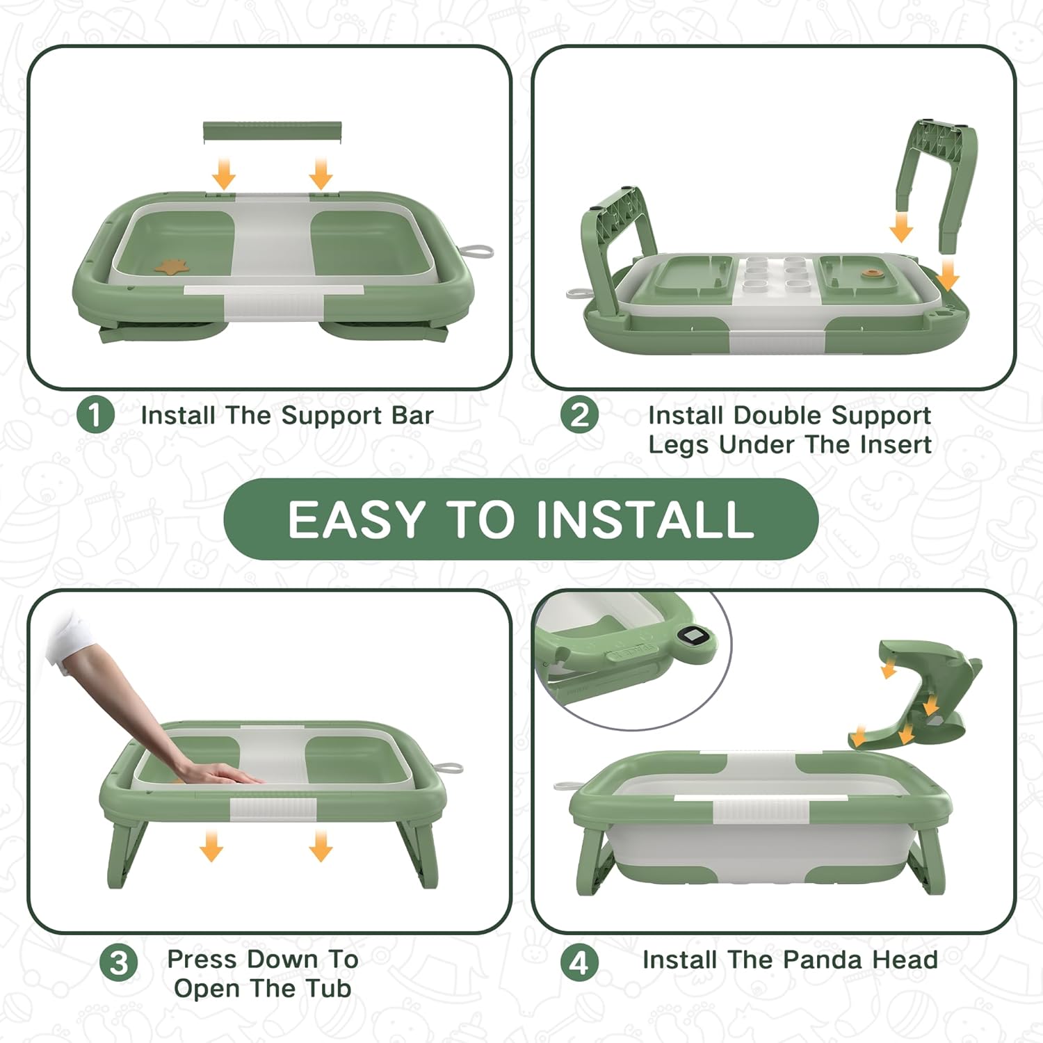 Collapsible Baby Bathtub for Newborn to Toddler (0-24 Months), Portable Baby Bath Tub for Travel, Newborn Bathtub with Soft and Supportive Cushion (Astronaut-Green)