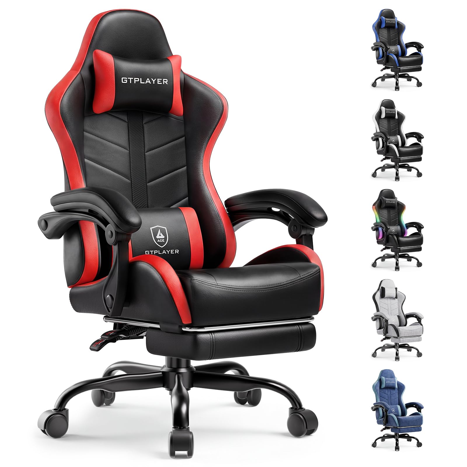 GTPLAYER Gaming Chair, Computer Game Chair for Adults, Black - Red