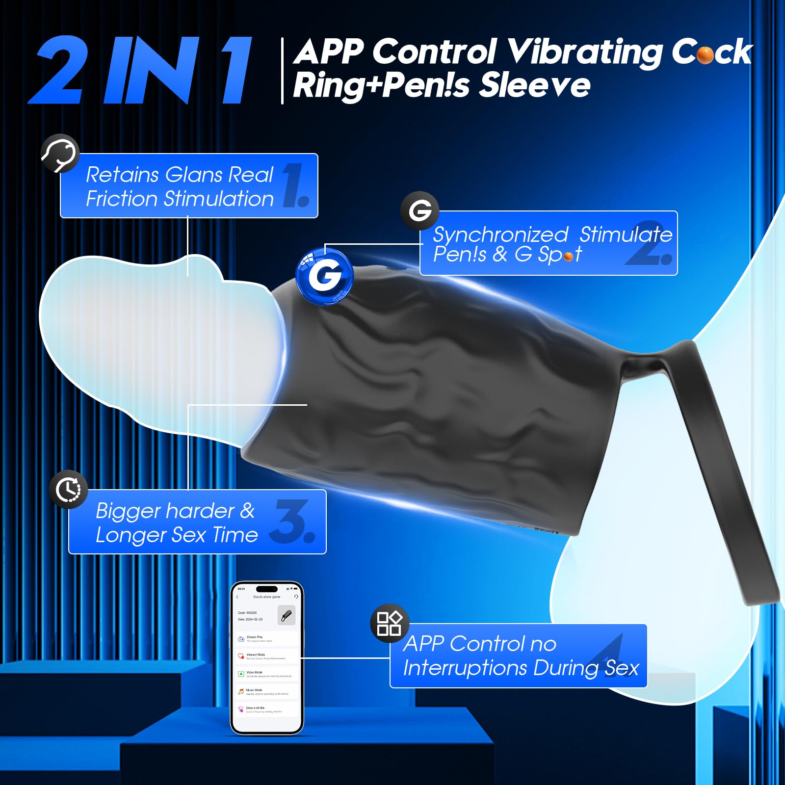 Giocattoli sessuali indossabili – Anello vibrante per uomo – 10 modalità di vibrazione – Giocattoli sessuali per coppie – Controllabile tramite app