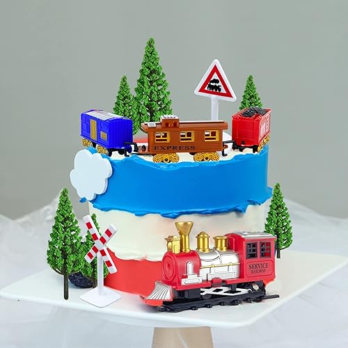 Miniatura 5 de 21 piezas de tren de decoración para tartas, tren de tren, suministros de fiesta de cumpleaños, mini tren, tráfico para cumpleaños, tren de vapor,