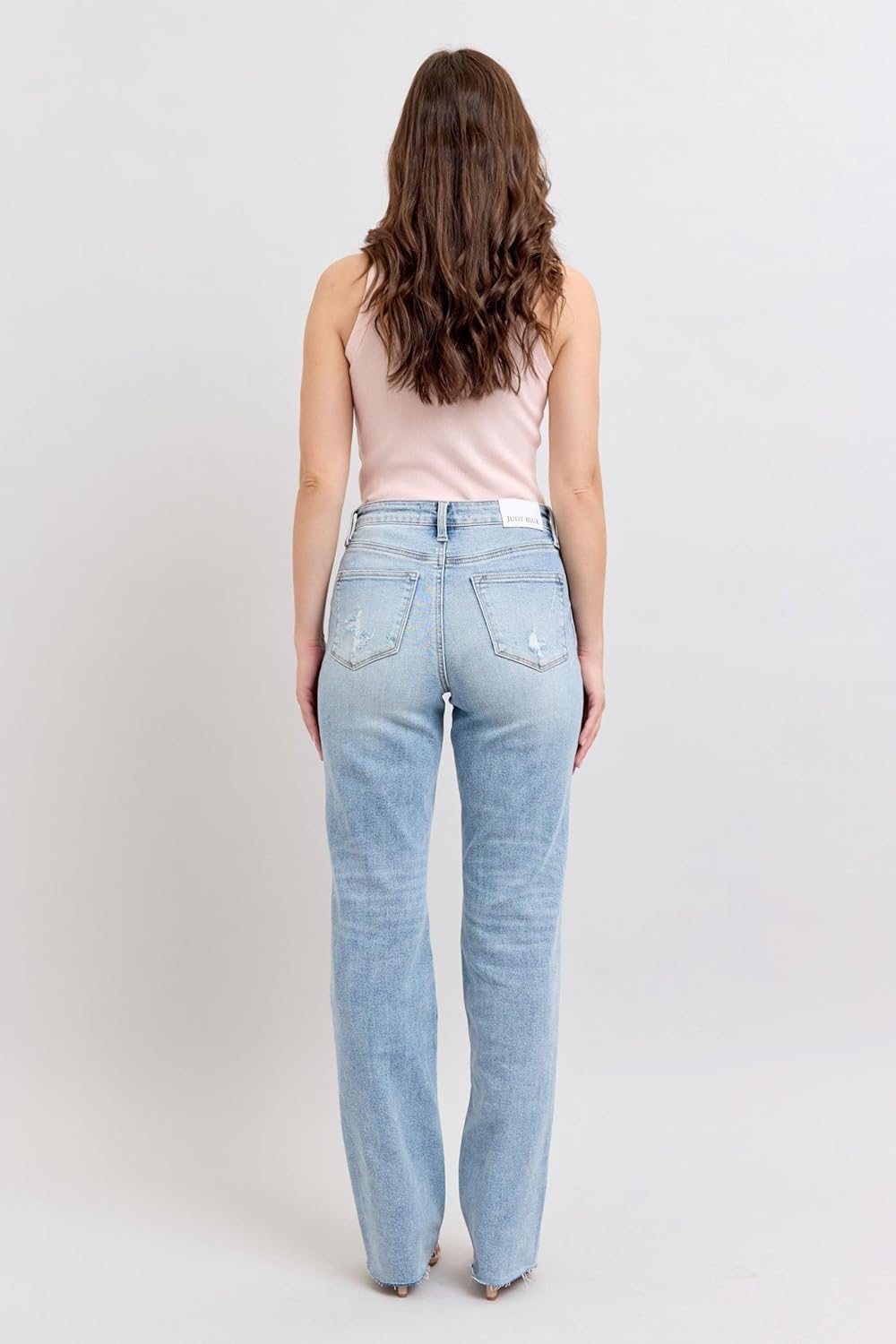 Judy Blue Mid Rise Light Wash Dad Jeans for Women Stretchy Denim | 34" Inseam | Trendy Vintage Straight Leg Jeans -88926-15 - Image 9