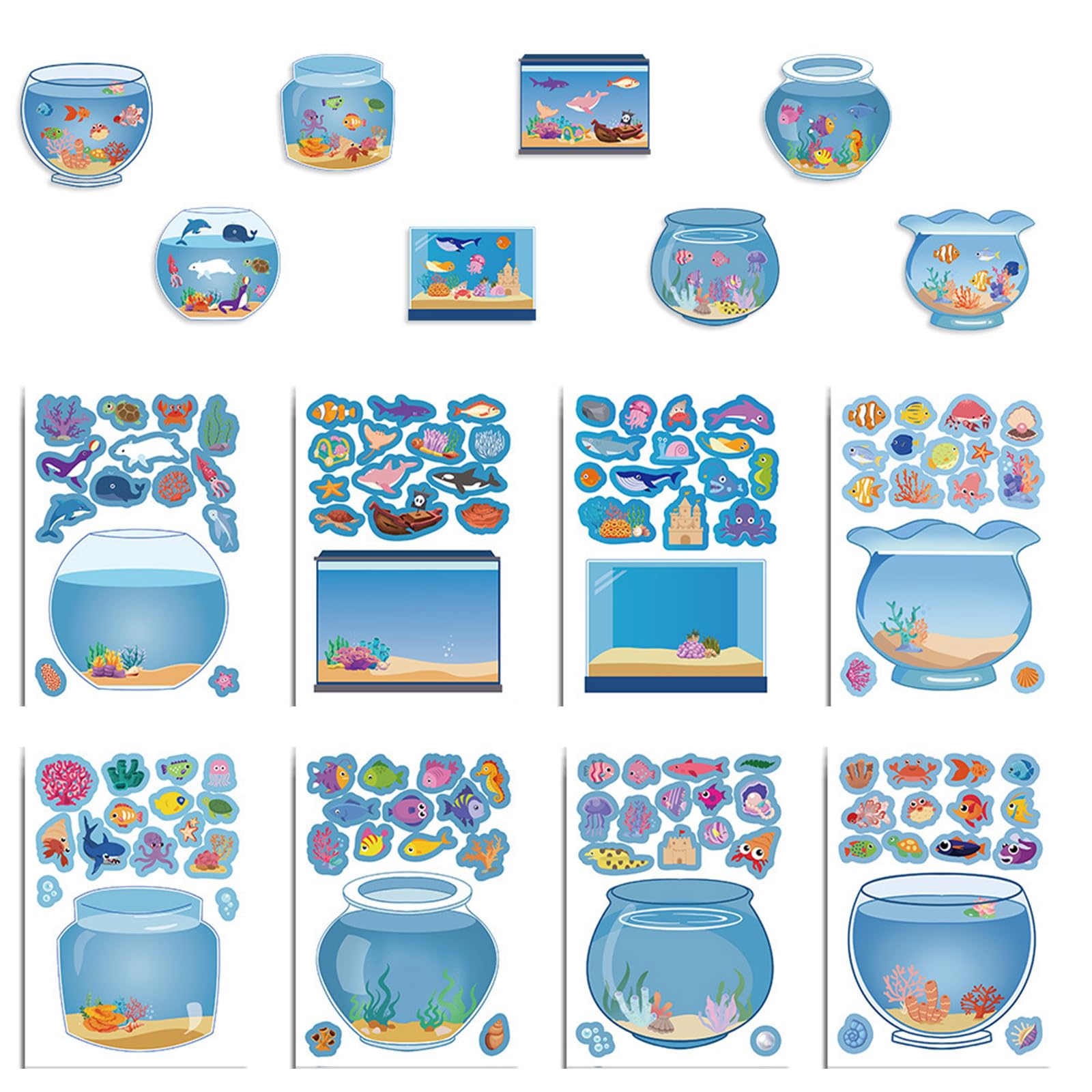 Cartoon Miniature Sticker Aquarium Theme Scene Sticker Scrapbooking Journal Water Bottle Phone Case Laptop Luggage Cartoon Aquatic