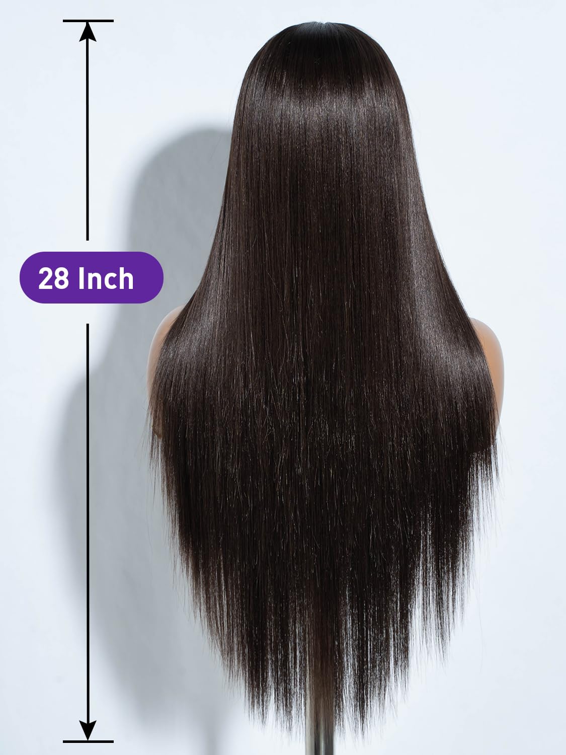 Joedir T-Part Lace Front Hair Wig - 28 Inch Glueless Straight Dark Brown with Baby Hair, Pre-Plucked Middle Part Heat Resistant Fiber - Image 4
