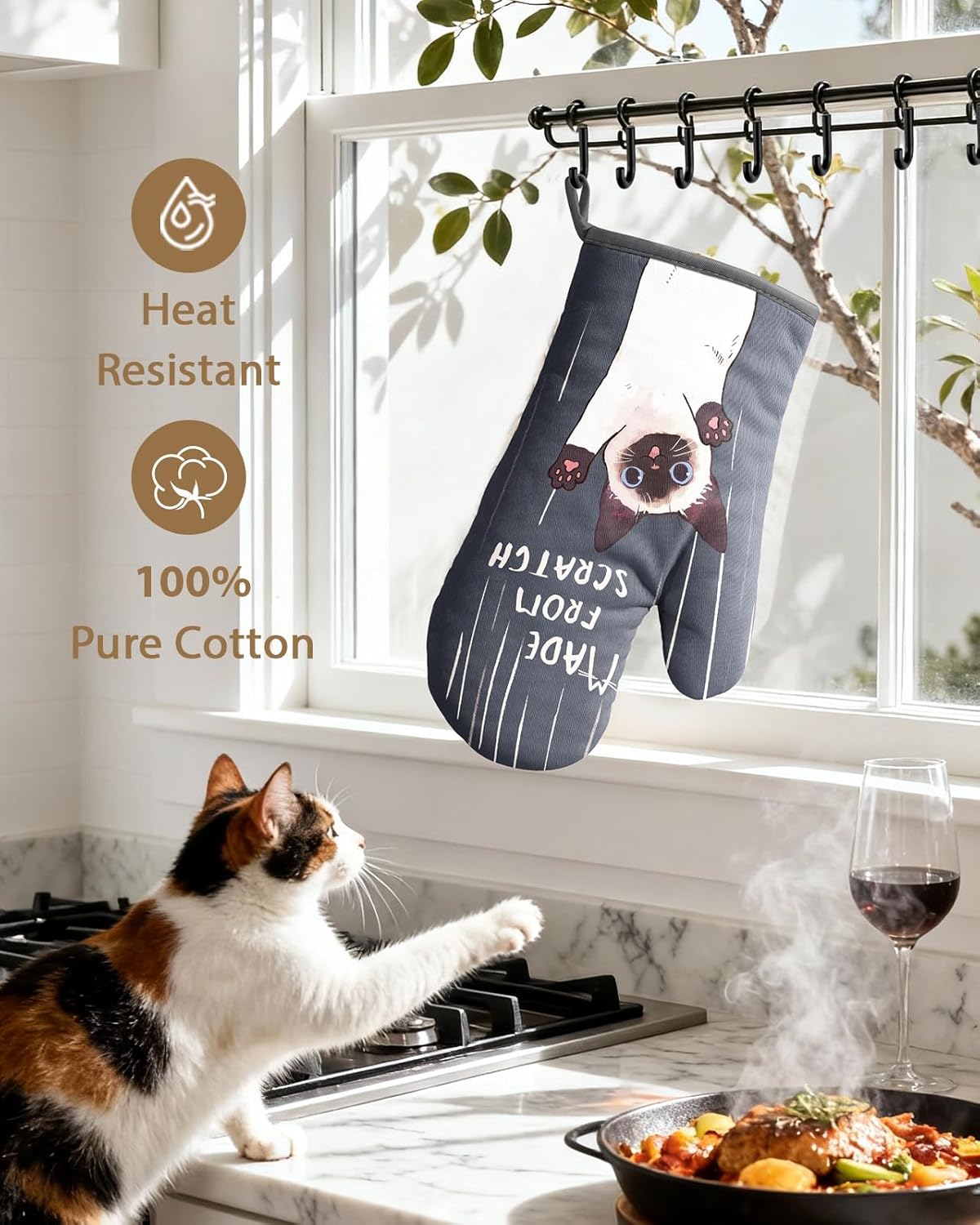 Slohif Funny Oven Mitt Heat Resistant for Women - 2 Pack Cat Cute Novelty Cool Kitchen Oven Mittens with 100% Cotton for Baking and Cooking Accessories - Image 4