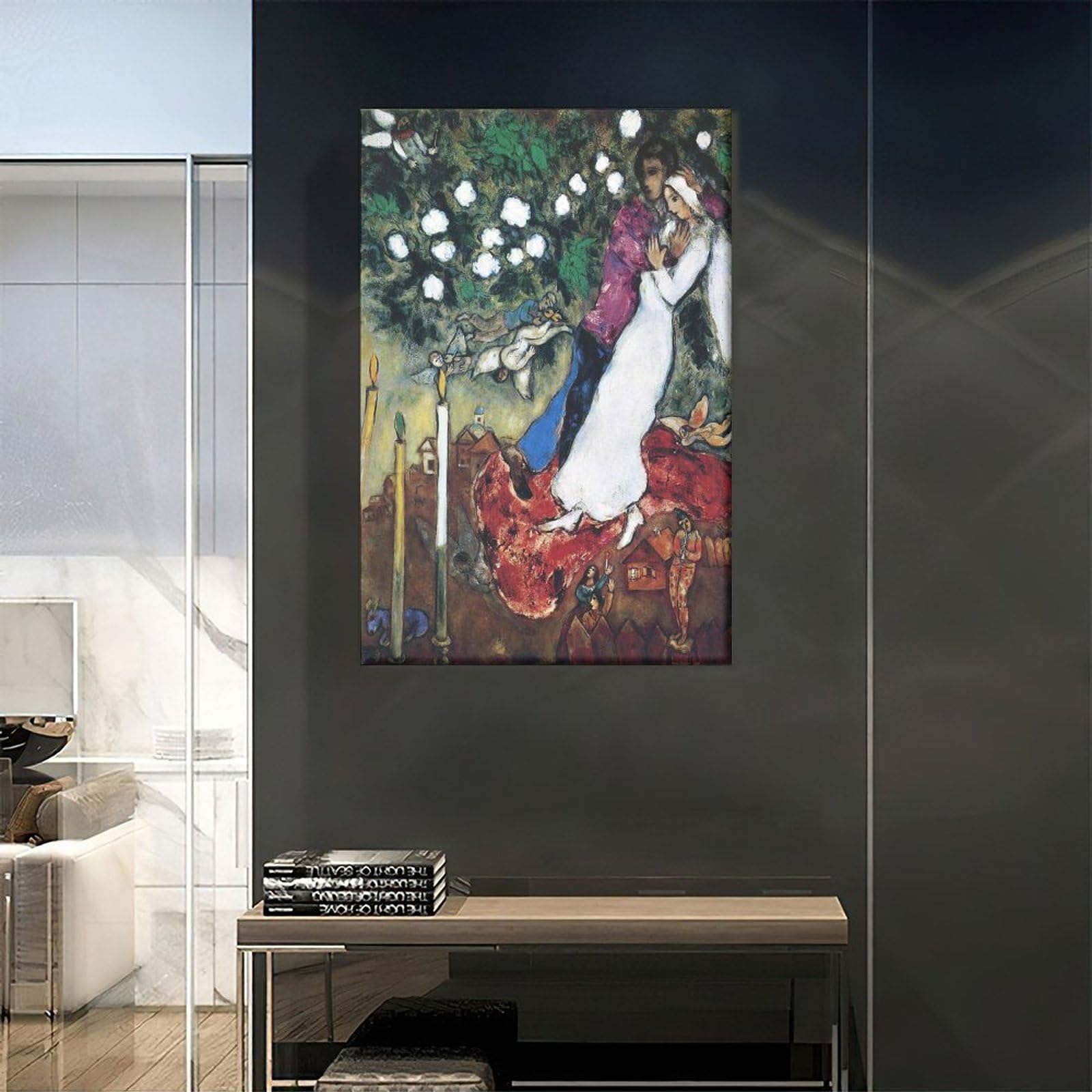 Stampa Su Tela Senza Cornice – “Le Tre Candele” Di Marc Chagall, Decorazione Da Parete 40x60 Cm, Moderna E Durevole